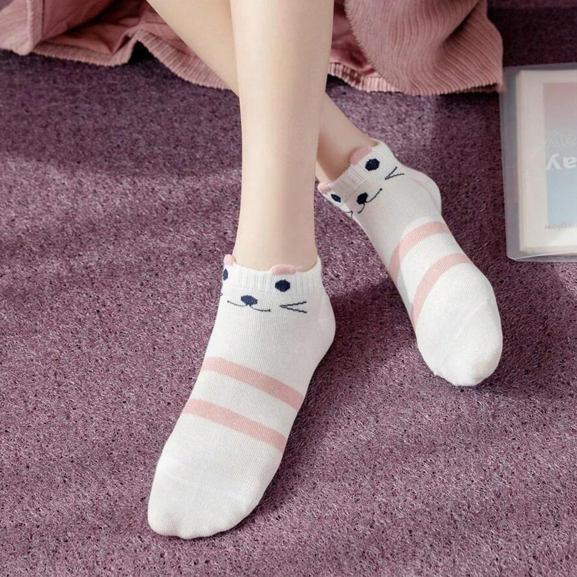 SoxLife Women’s Ankle Socks – 5 Pair Pack | Cute Smile Face Design | Soft Cotton Breathable Low-Cut Socks for Girls & Women - Image 3 thumbnail