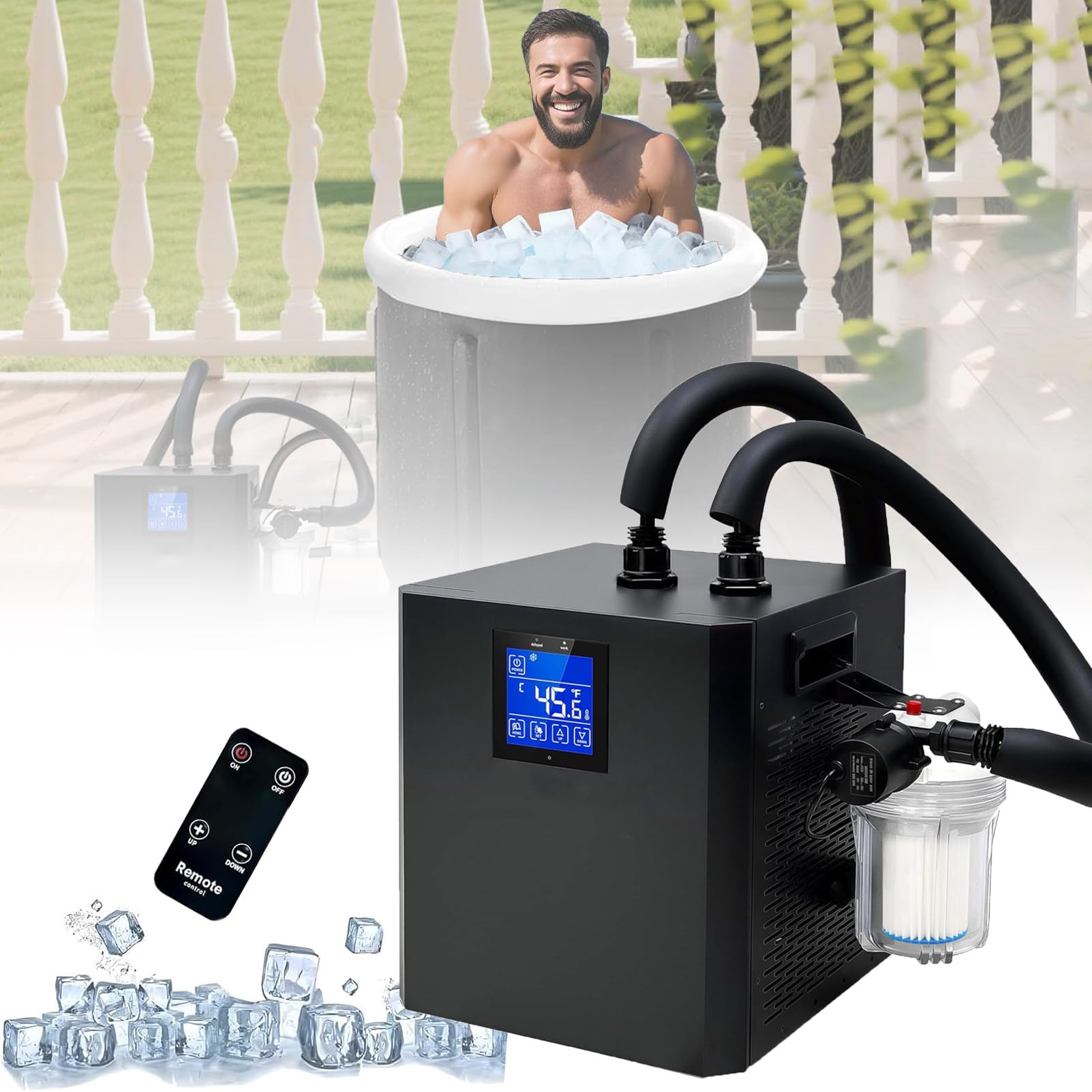 Ice Bath Chiller - Portable Water Cooling System for Cold Plunge Tub with Filter, Pump & Remote Control - Ideal for Athlete Recovery at Home
