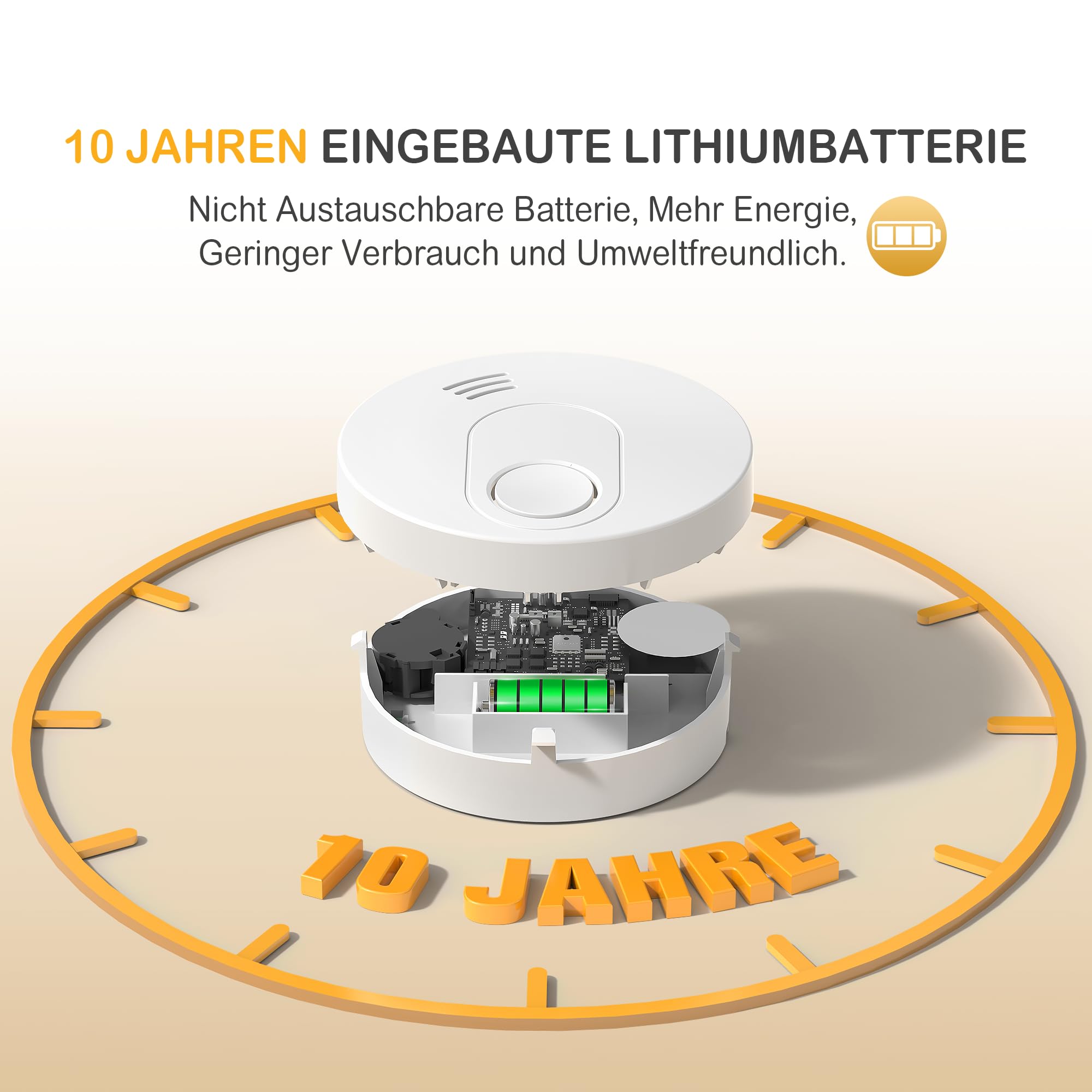Rauchmelder mit Magnethalterung, 10 Jahres Langzeit Batterie Feueralarm mit Fotoelektrischem Sensor EN 14604 Stummschaltung Rauchwarnmelder, GS526