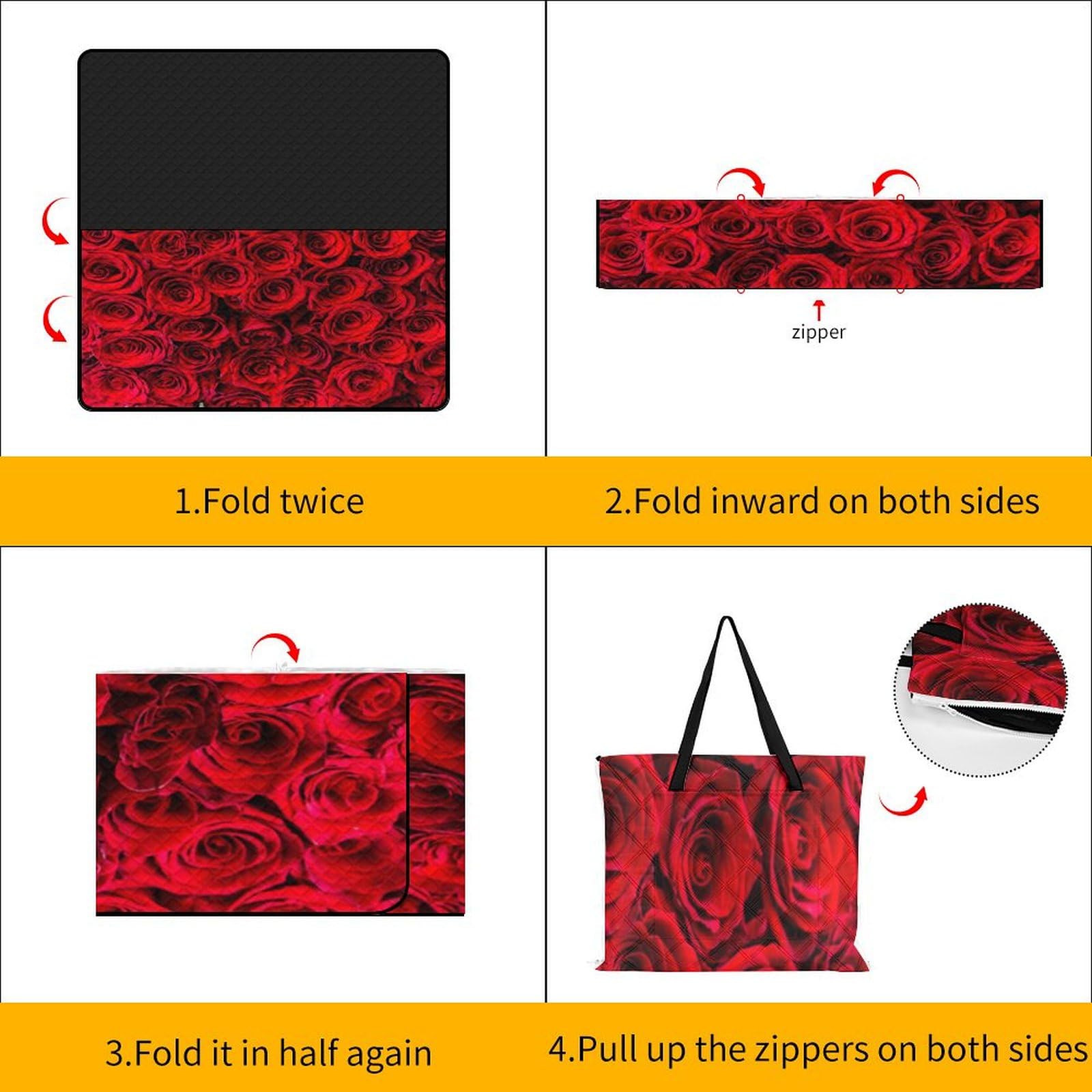 Belle couverture de pique-nique motif rose romantique avec sangle de transport pliable imperméable tapis de sable pour camping en plein air tapis de plage d'été 200 x 200 cm