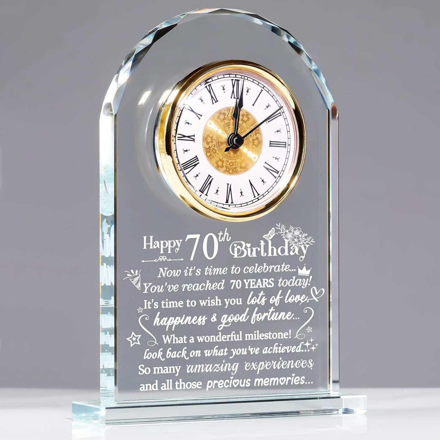 Ornalrist Happy 70th Birthday Glass Clock Gifts for Women, Men - 70 Year Old Birthday Keepsake for Mom, Dad, Parents Home Decor (8.3'' Gift Boxed) - Image 9
