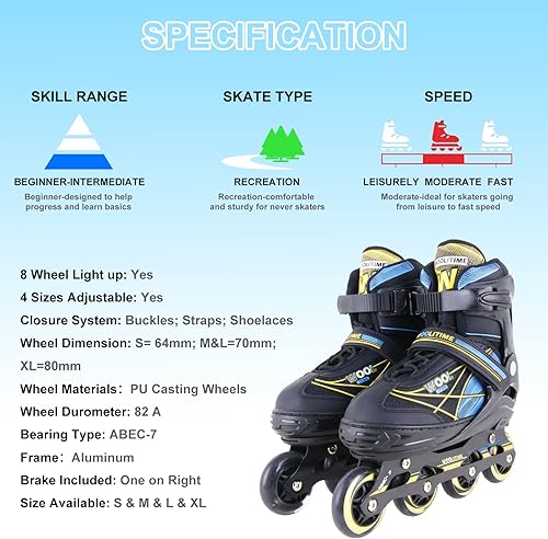 Miniatura 6 de Woolitime Cuchillas deportivas ajustables para niñas y niños con todas las ruedas iluminadoras patines en línea seguros y duraderos patines para