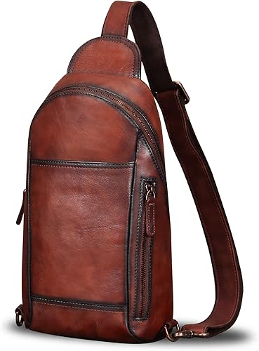 IVTG Bolso bandolera de cuero genuino para hombres y mujeres hecho a mano mochila bandolera bolso bandolera bolsa de pecho