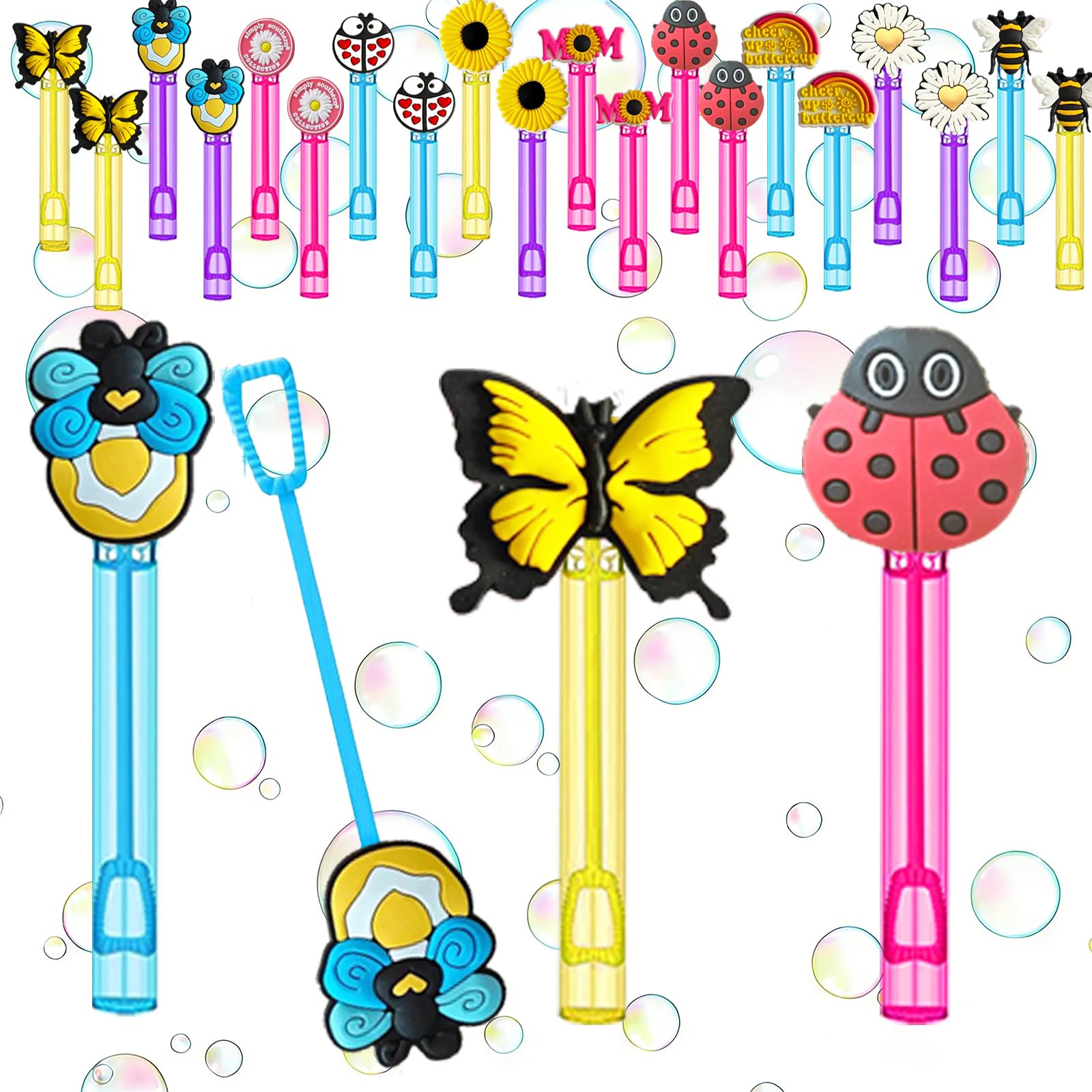 20-Pack Insect & Garden-Themed Bubble Wands – Assorted Designs (Butterfly, Bee, MOM) Party Favors, Goodie Bag Stuffers & Piñata Fillers for Garden Birthdays, Mother’s Day Gatherings & Backyard Picnics