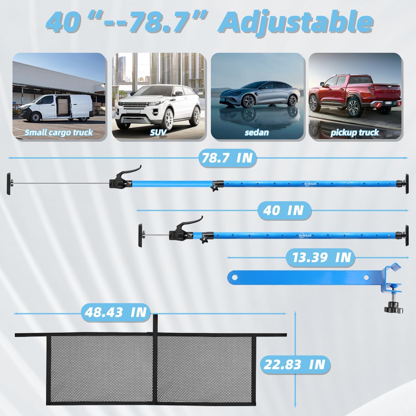 Barra di carico regolabile, antiscivolo, divisorio per camion, per pickup, camion, SUV, rimorchi, furgoni, si espande da 102 a 199,9 cm con capacità di carico di 90,7 kg, 1 pezzo