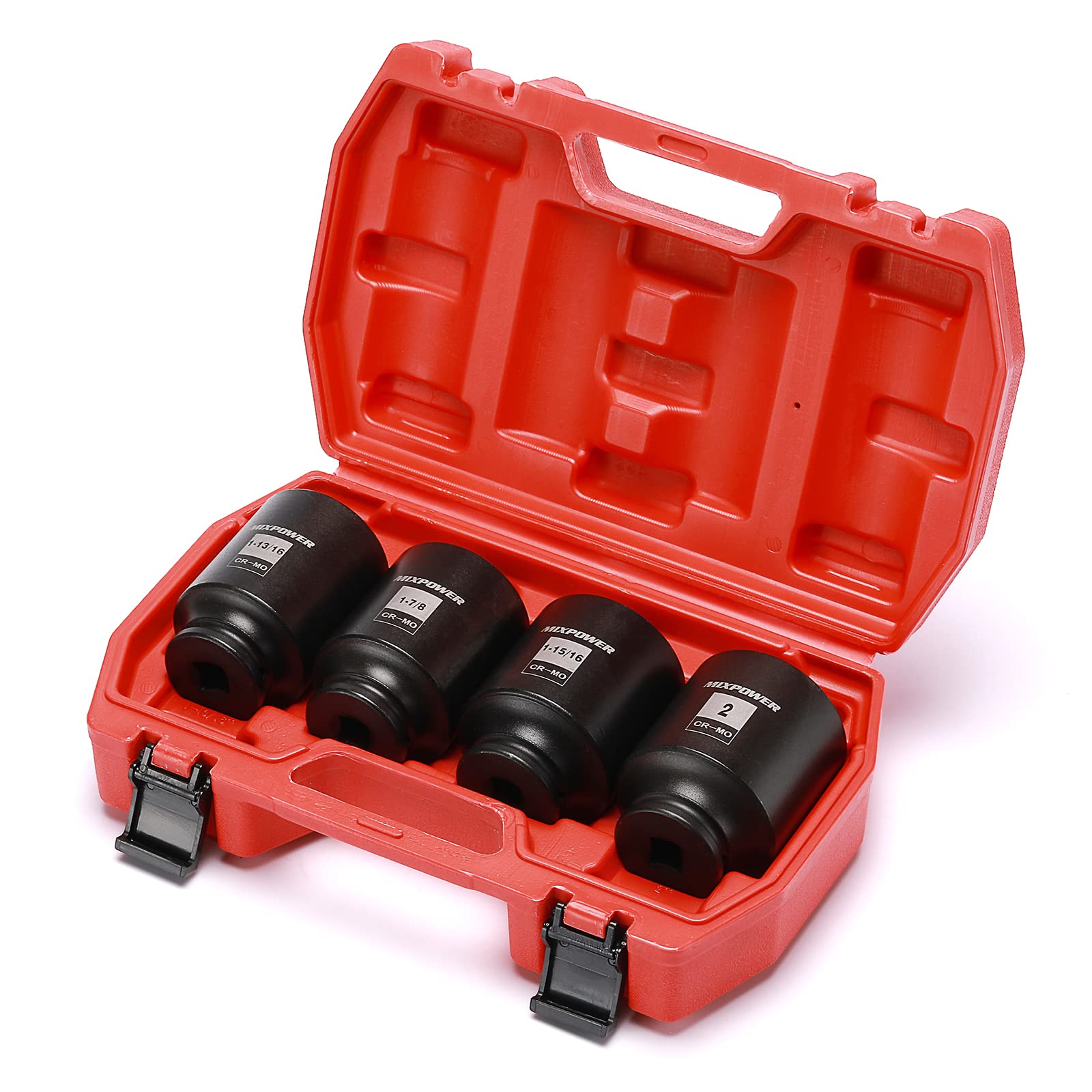 MIXPOWER 4-teiliger Steckschlüsselsatz 1/2 Zoll – Cr-Mo Stahl, 6-kant, Für Achsmuttern (1-13/16 Bis 2 Zoll)