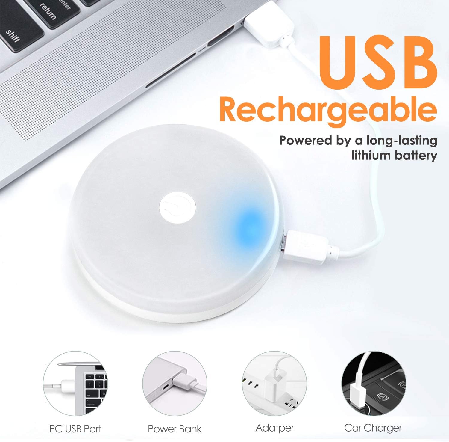 ARVIDSSON 2020 New Version - USB Rechargeable LED Puck Lights 4 Pack, Wireless Under Cabinet Lighting, Touch Dimming Night Light, Under Counter Lighting, Stick-on Lights, Closet Lights