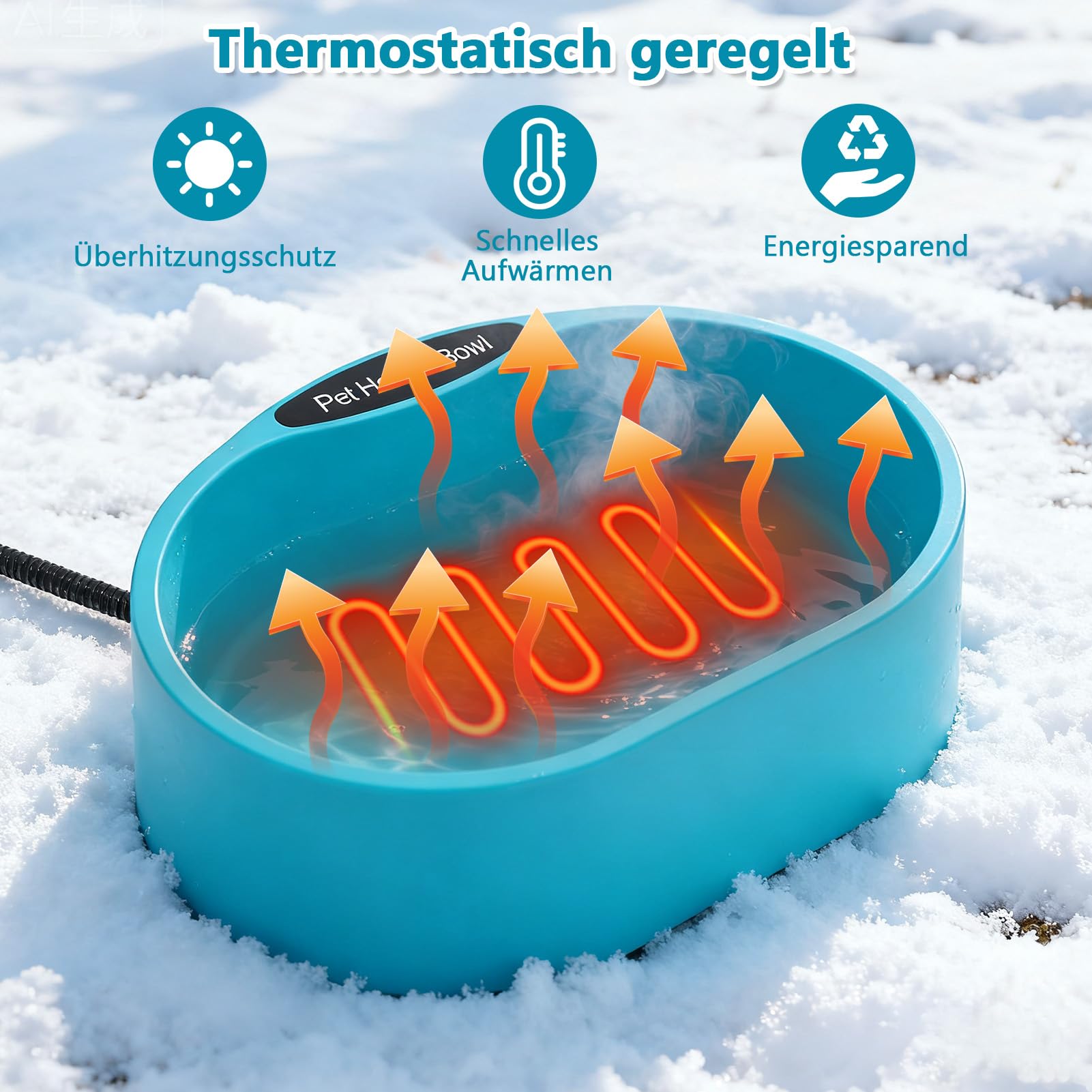 Beheizter Wassernapf 3,7 L Frostschutz Hunde Katzen Hühner, 35 °c Konstante Temperatur, Beheizter Wassernapf Hunde Mit 2m/6.56ft Anti-Biss-Kabel, Wasserdicht, Ideal Für Winter, Balkon, Stall, Garten