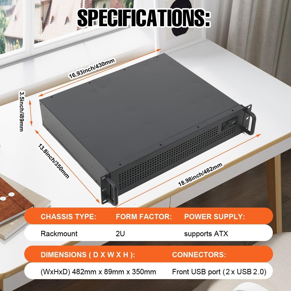 Scatola Rack 2U 14″ Custodia per Server, Chassis Rackmount Rack Case per 3 x 3,5" HDD, 1 SSD da 2,5", Supporta Schede Madri Mini ITX e Micro ATX, Nero
