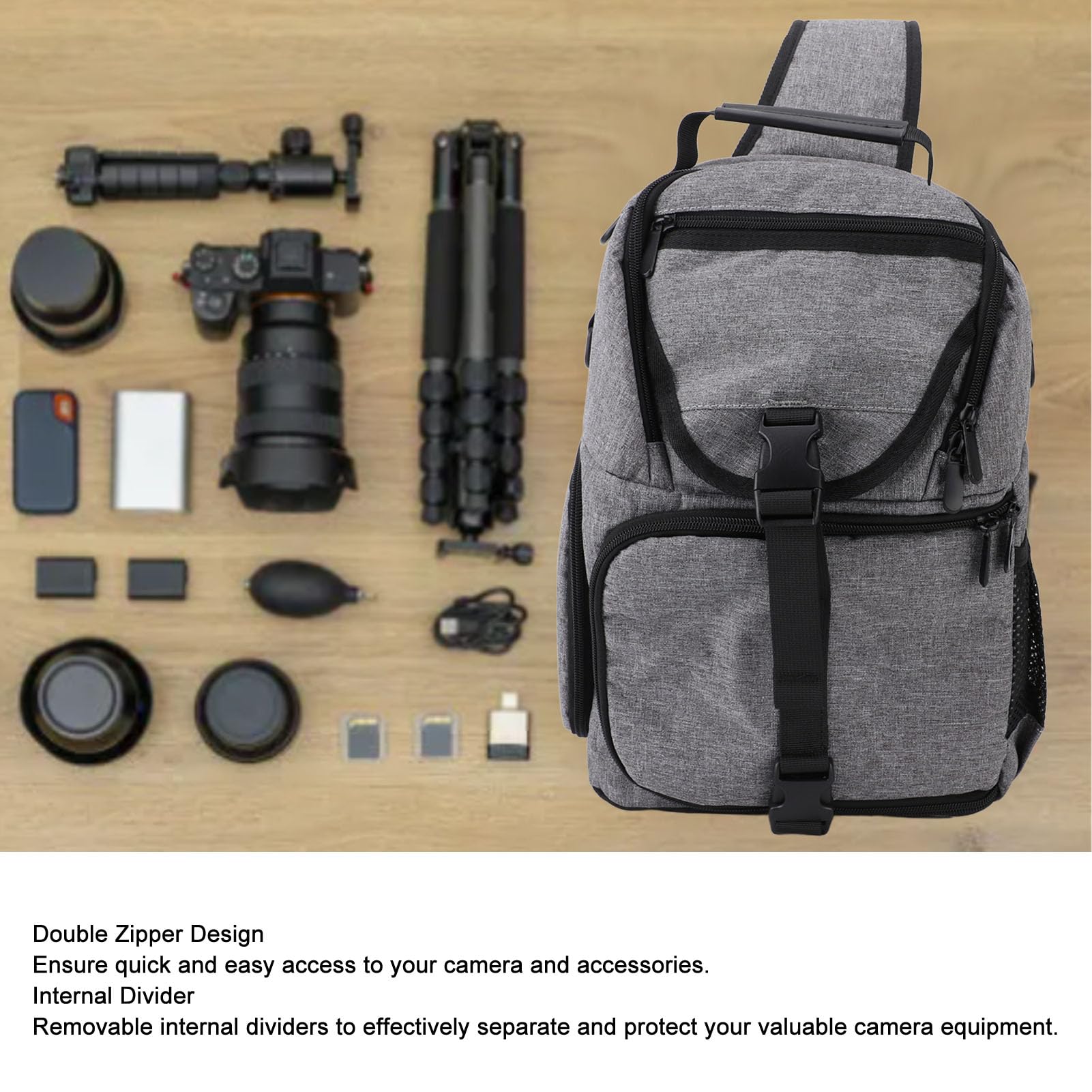 LICAEVEY Zaino per Fotocamera, Borsa a Tracolla per Fotocamera Fotografica DSLR/SLR/Mirrorless, Borsa per Fotocamera Impermeabile e Antiurto con Inserti Modulari Rimovibili Compatibile