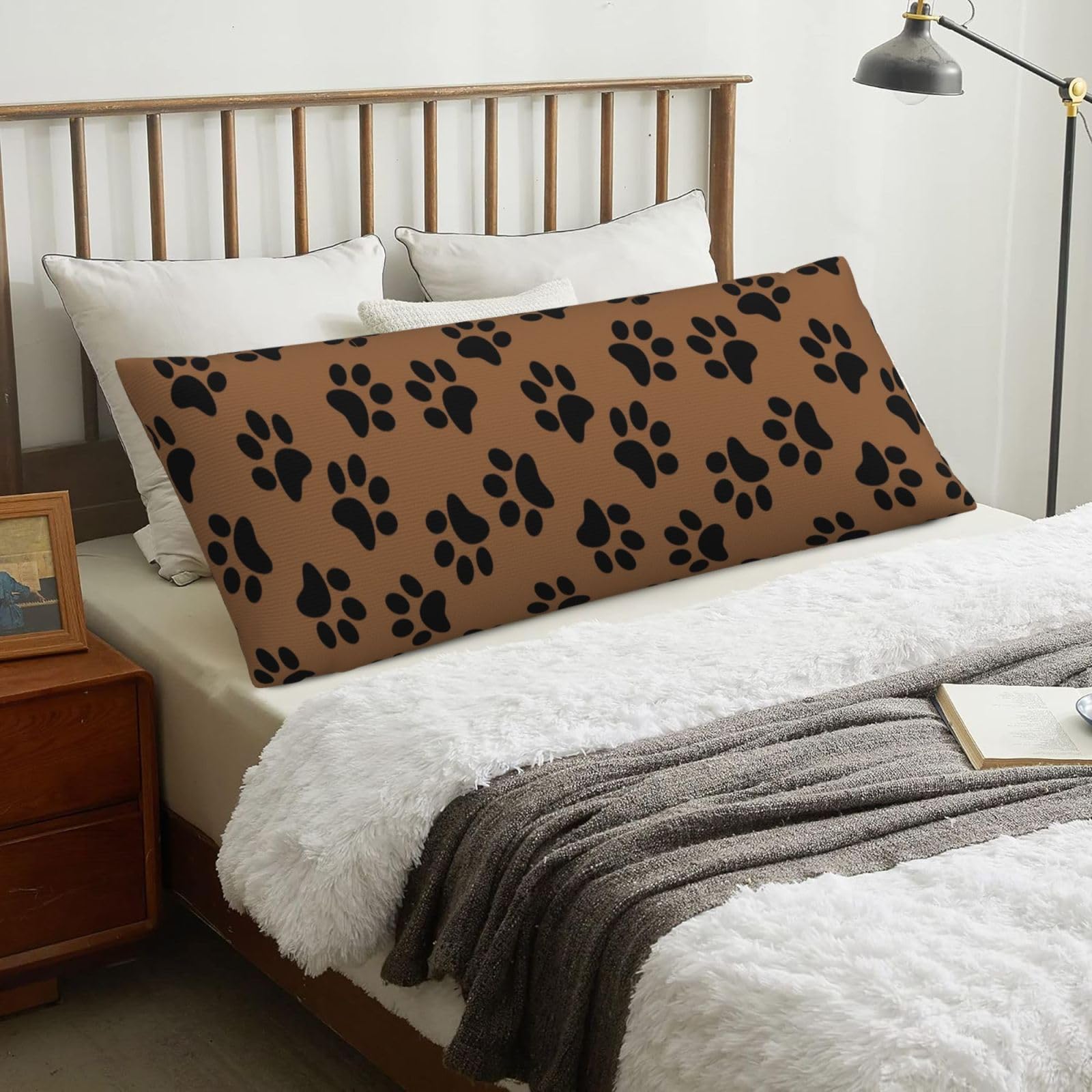 Dog Paw Pattern, Body Pillow Cover with Zipper,Long Body Pillowcase 20 x 60 in