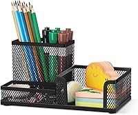 Vista 11 de Comix Organizador de escritorio de malla para lápices, 3 compartimentos, de alambre de escritorio, para lápices, suministros de oficina, accesorios