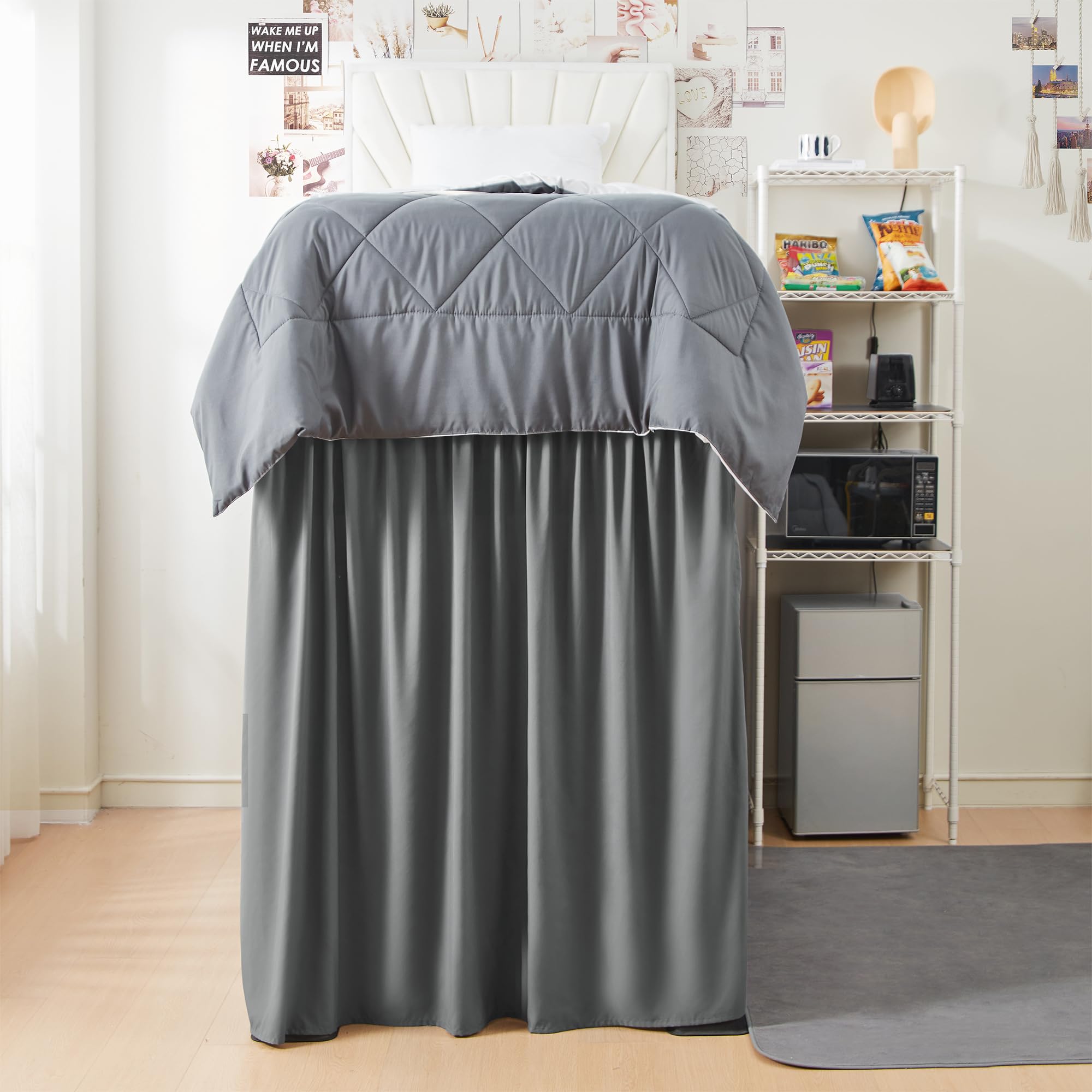 Extended Dorm Sized Bed Skirt Panel with Ties (1 Panel Set) - Charcoal - 60