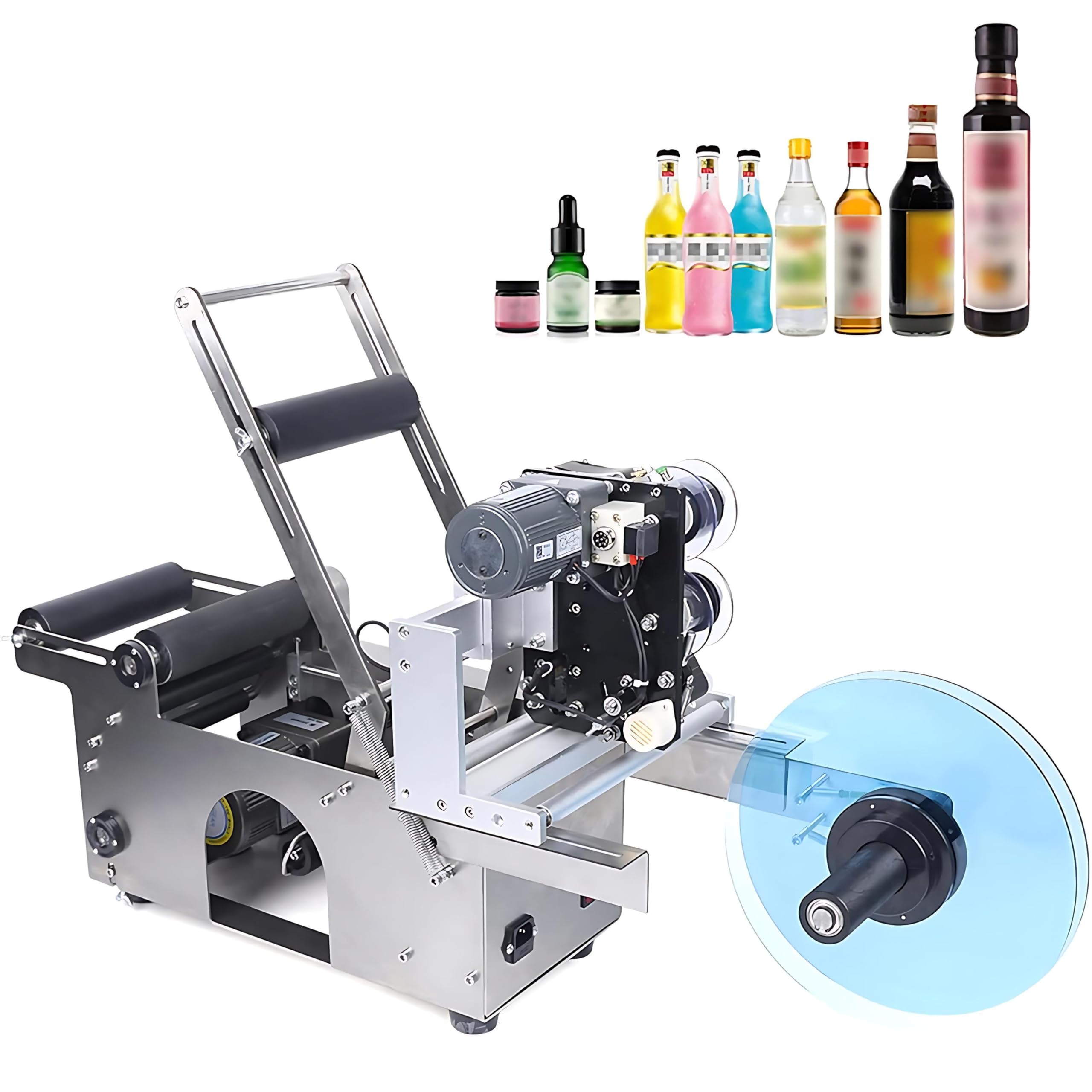 RoyceBee Manual Round Bottle Labeling Machine with Comfort Press Handle for Precision & Speed, Adjustable Bottle Labeler Label Applicator Machine for Vial Light Small Bottles Effortless Labeling