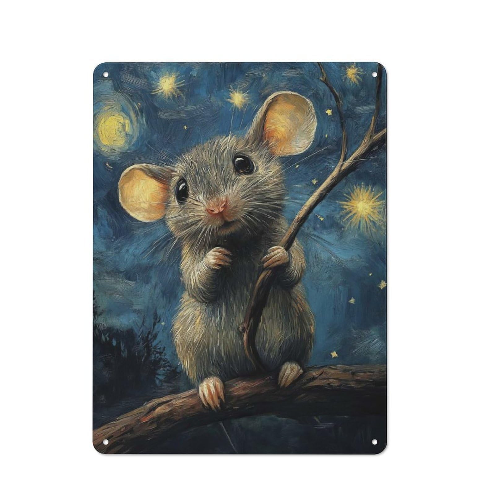 Junmoney Mouse Under Starry Sky Classic Metal Wall Decor 40X30cm, Decorative Metal Sign For Workspace, Cafe, Shop Or Desk Area