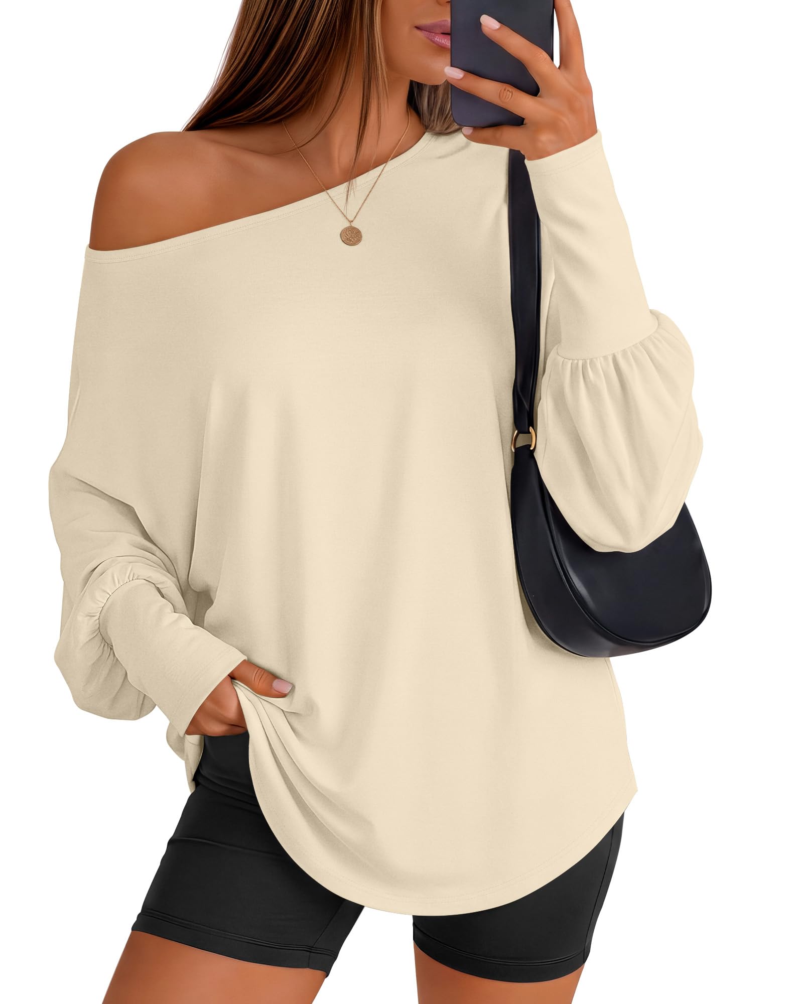 Huukeay Women's Off The Shoulder Shirts Oversized Tops