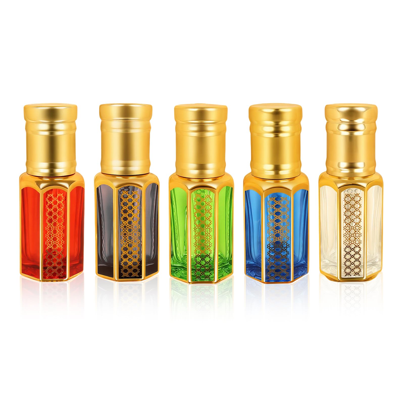 RoseFlower Flaconi roll-on oli essenziali (6 ml/0,2 oz), 5pcs, fbottigliette di vetro piccole ricaricabili per oli essenziali, profumi, aromaterapia, viaggi, stile arabo vintage
