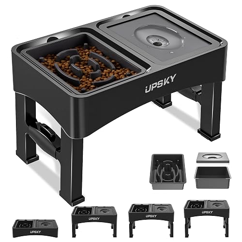 UPSKY Comedero Lento 2 en 1 de tazones elevados, Soporte Elevado Ajustable de 4 Alturas