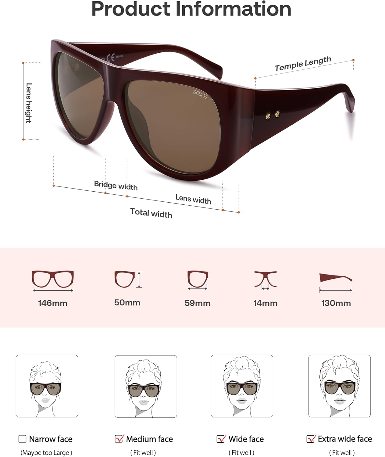 SOJOS Vintage Retro Oversized Big Aviator Polarized Sunglasses Womens Men SJ2615 - Image 6