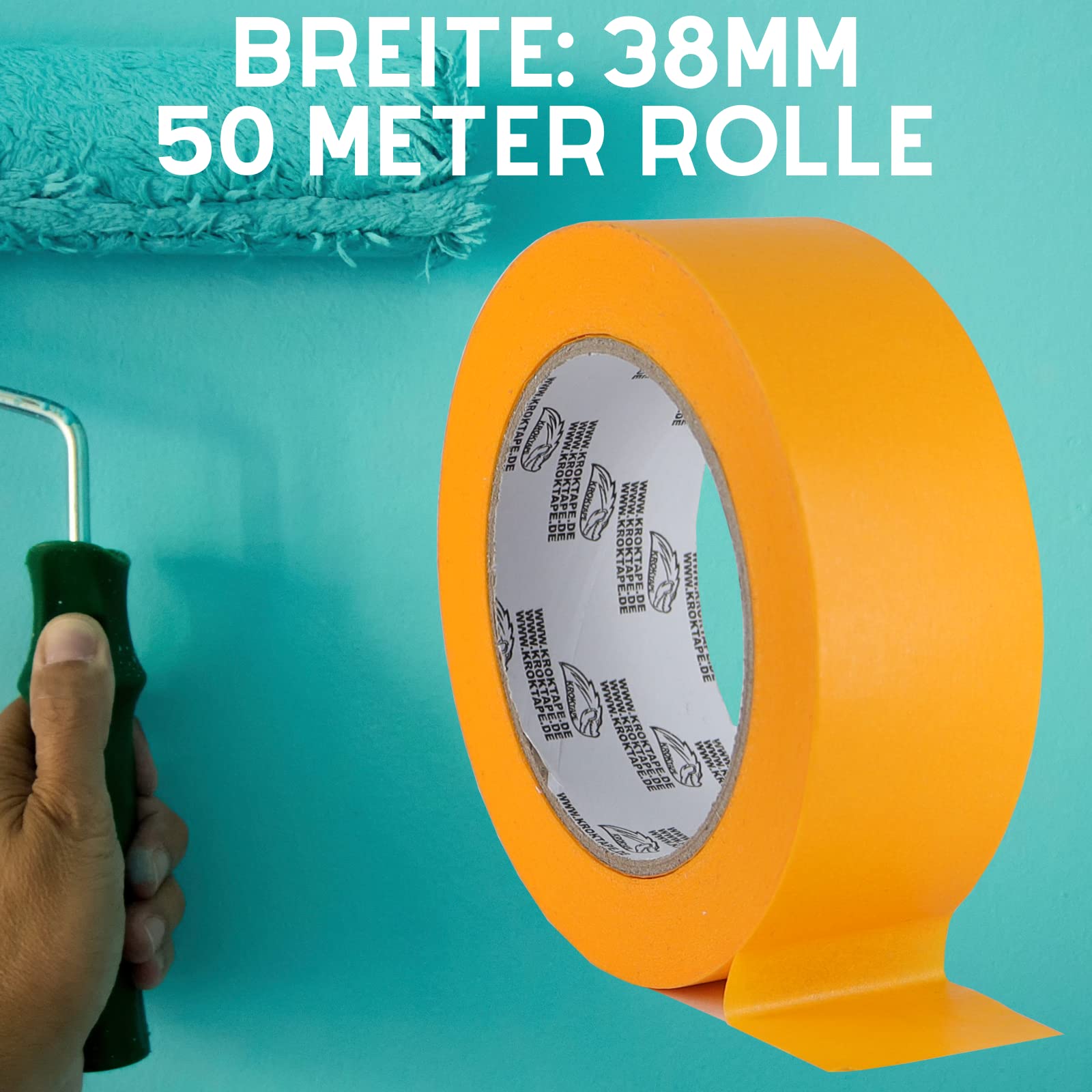 Magnet-Kauf [20 Rollen] KrokTape Malerkrepp 38mm x 50m Malerband Gold Kreppband - Goldband Maler Klebeband Für Scharfe Kanten - Abdeckband für Malerarbeiten und Auto Lackierung