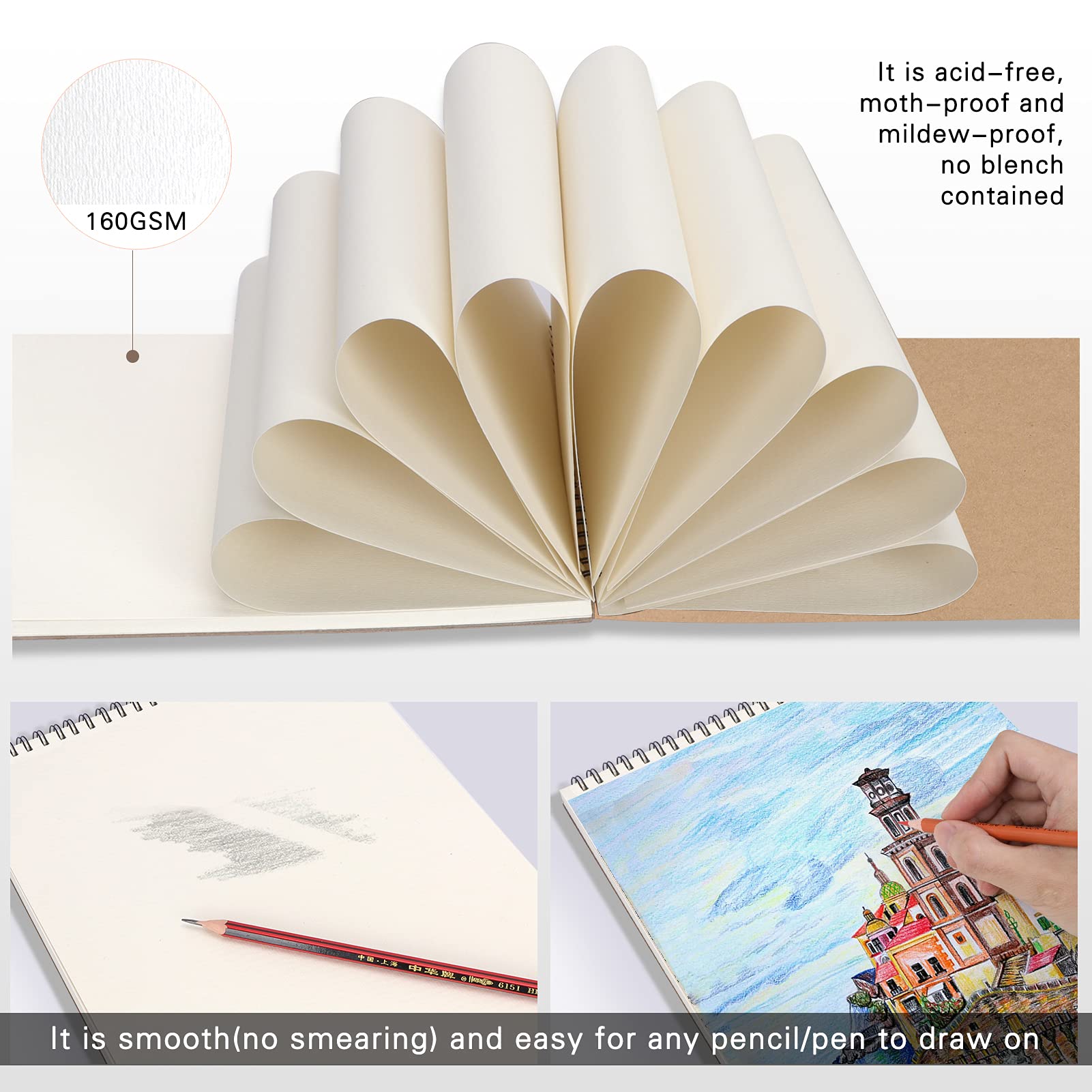 Toplive A4 Carnet De Croquis, [lot De 2] Cahier De Dessin 60 Feuilles 120 Pages Au