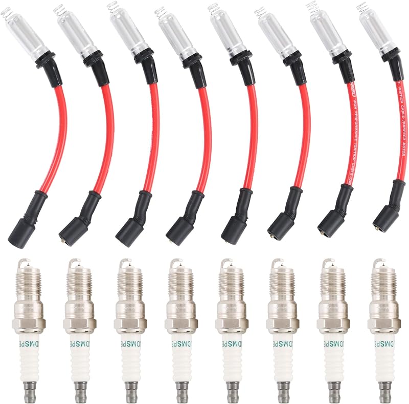 Bujías de chispa de iridio 3186 y cables de bujía M8-48322 Reemplazo para Chevy Silverado Reemplazo de avalancha suburbana para GMC Yukon Sierra 5.3L 6.0L 6.2L Reemplazo 12680072 12621258 7831 483227831 Rojo
