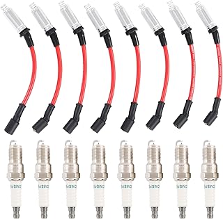 Iridium Spark Plugs 3186 & Spark Plug Wires M8-48322 Replacement For Chevy Silverado Suburban Avalanche Replacement For GMC Yukon Sierra 5.3L 6.0L 6.2L Replace 12680072 12621258 7831 483227831 Red