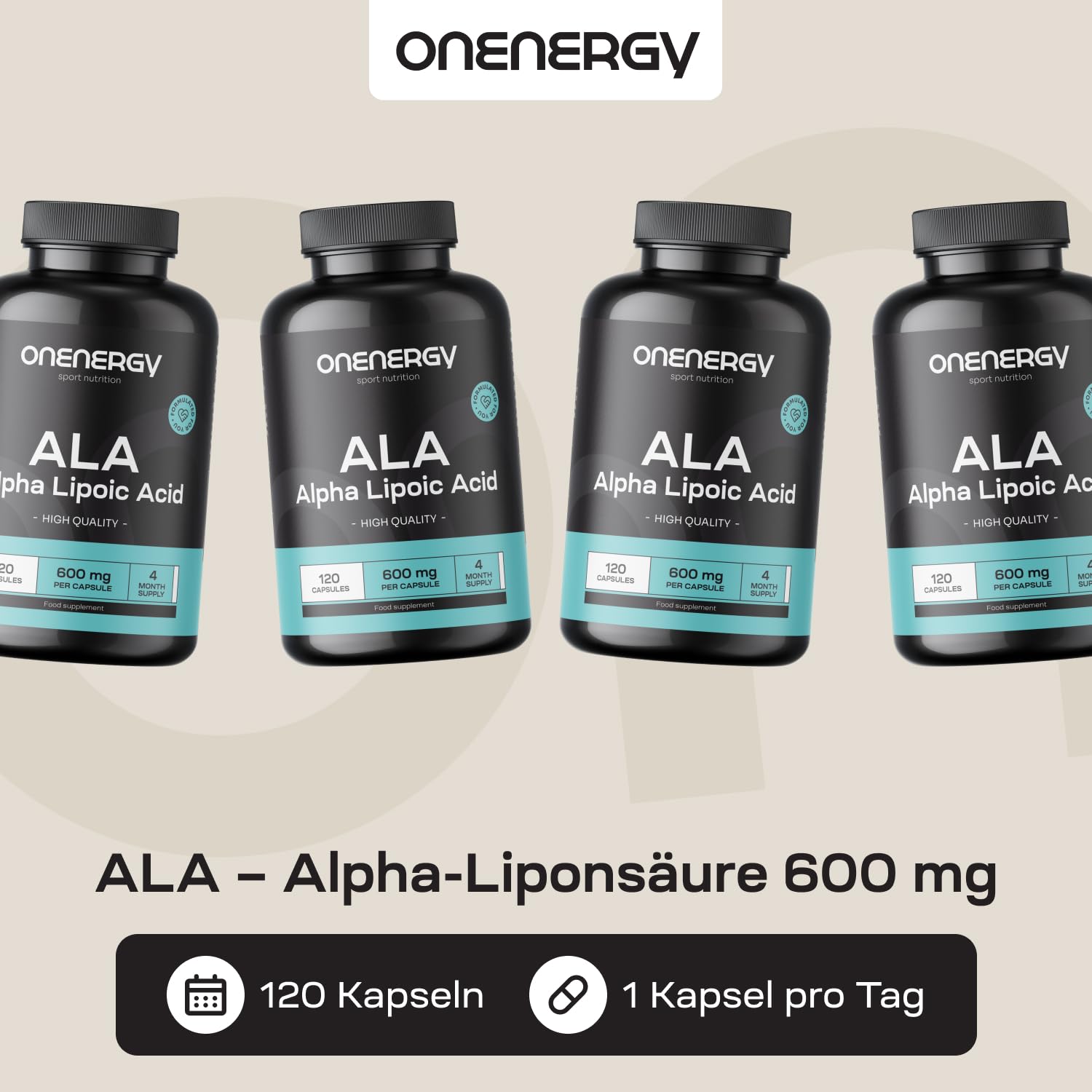 ALA – Alpha-Liponsäure 600 mg – 120 pflanzliche Kapseln – 4-Monats-Vorrat – Hohe Dosierung – Für Sportler und körperlich aktive Personen – Energieboost