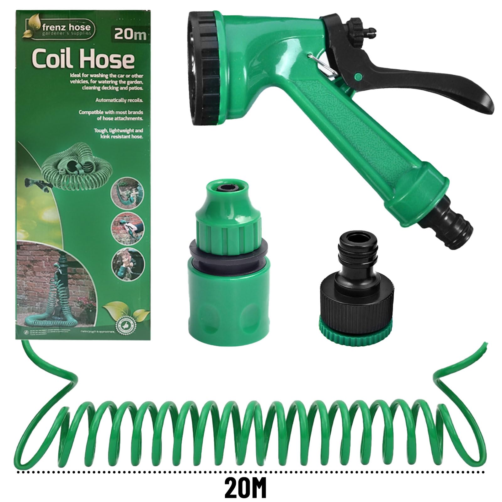 Tubo Flessibile a Spirale Irrigazione, Acqua Tubo Estensibile da Giardino, Spirale Giardino con 5 Funzioni Spruzzo, Applica Giardinaggio Irrigazione Prato (20cm)