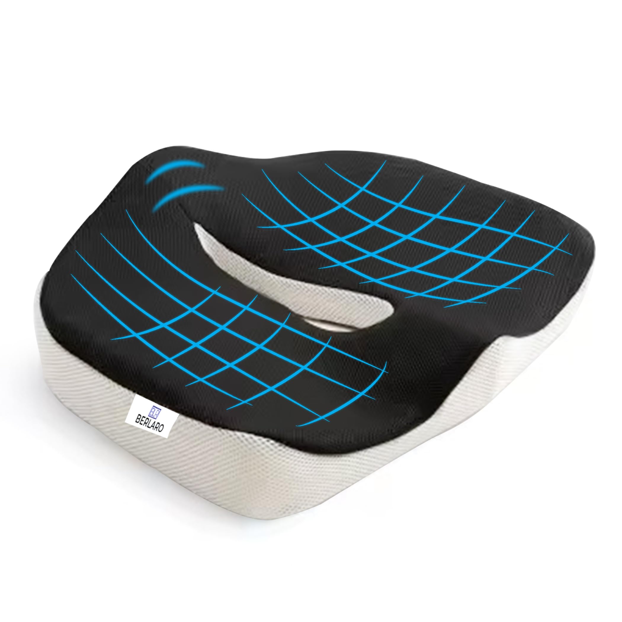 BERLARO BLR Cojín Coxis y Soporte Lumbar. Alivia Dolor de Espalda y Ciática. Cojín antiescaras. Cojín para Silla de Ruedas, Cojin para Silla de Oficina. OEKO-TEX STANDARD 100