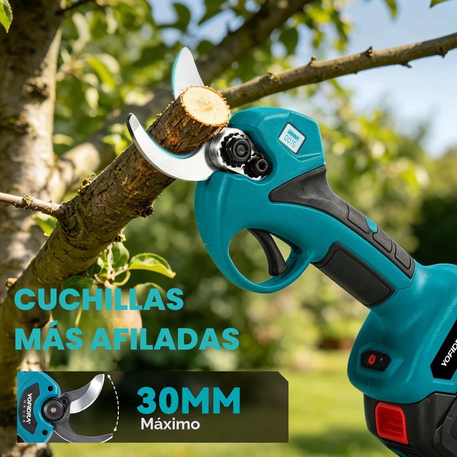 Yofidra 4-en-1 podadora con batería, sierra de cadena telescópica de 6 pulgadas con batería y tijera de podar eléctrica de 30 mm, ángulo ajustable de 180°, motosierra eléctrica con 2 baterías de 3.0