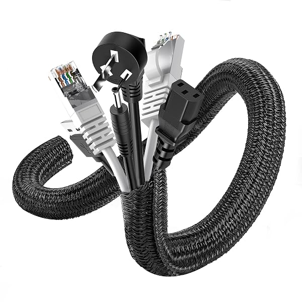 Romon 6M Guaina Cavi Intrecciata, 13-20mm Flessibile Self-closing Raccogli Cavi, Tagliabile Nascondi Cavi Guaina, Espandibile Copri Cavi Elettrici per TV Computer Ufficio Casa Auto- Nero