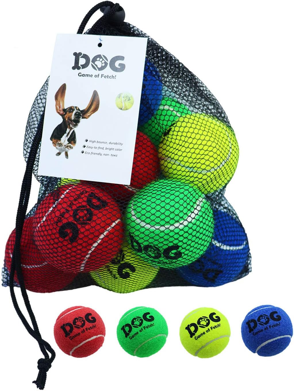 Tennis Balls for Dogs Toy 2.5" Size 12 Balls Pack of Blue, Green, Red, Yellow Colours for Puppy, Small, Medium Dogs, Designed for Dog Floating, Water-Hunting, Fetch, Fun Playing, mid-air catching : Kitchen & Dining