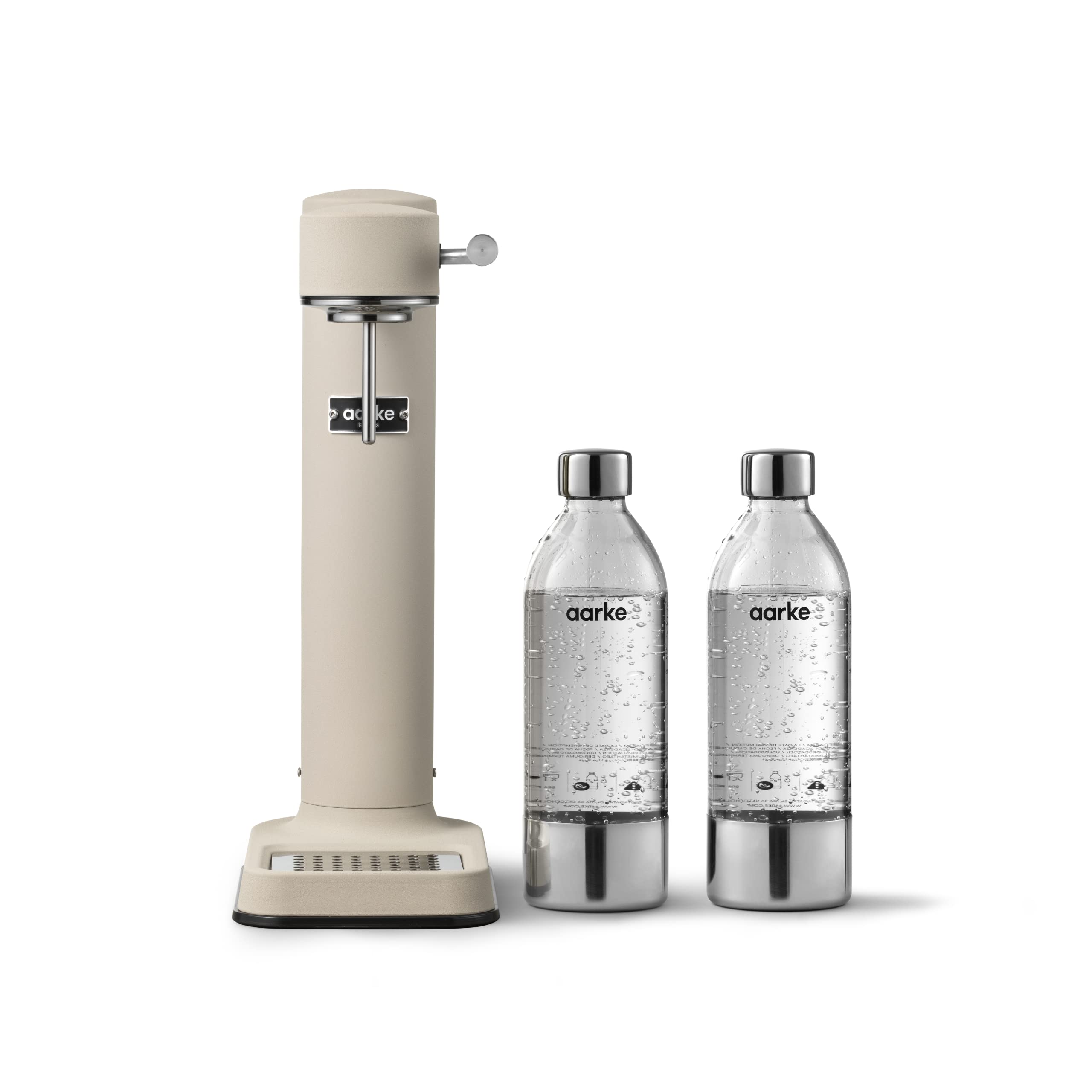 Aarke Carbonator 3, Sparkling Water Maker with 2 x PET Bottles 800ml, Sand Finish