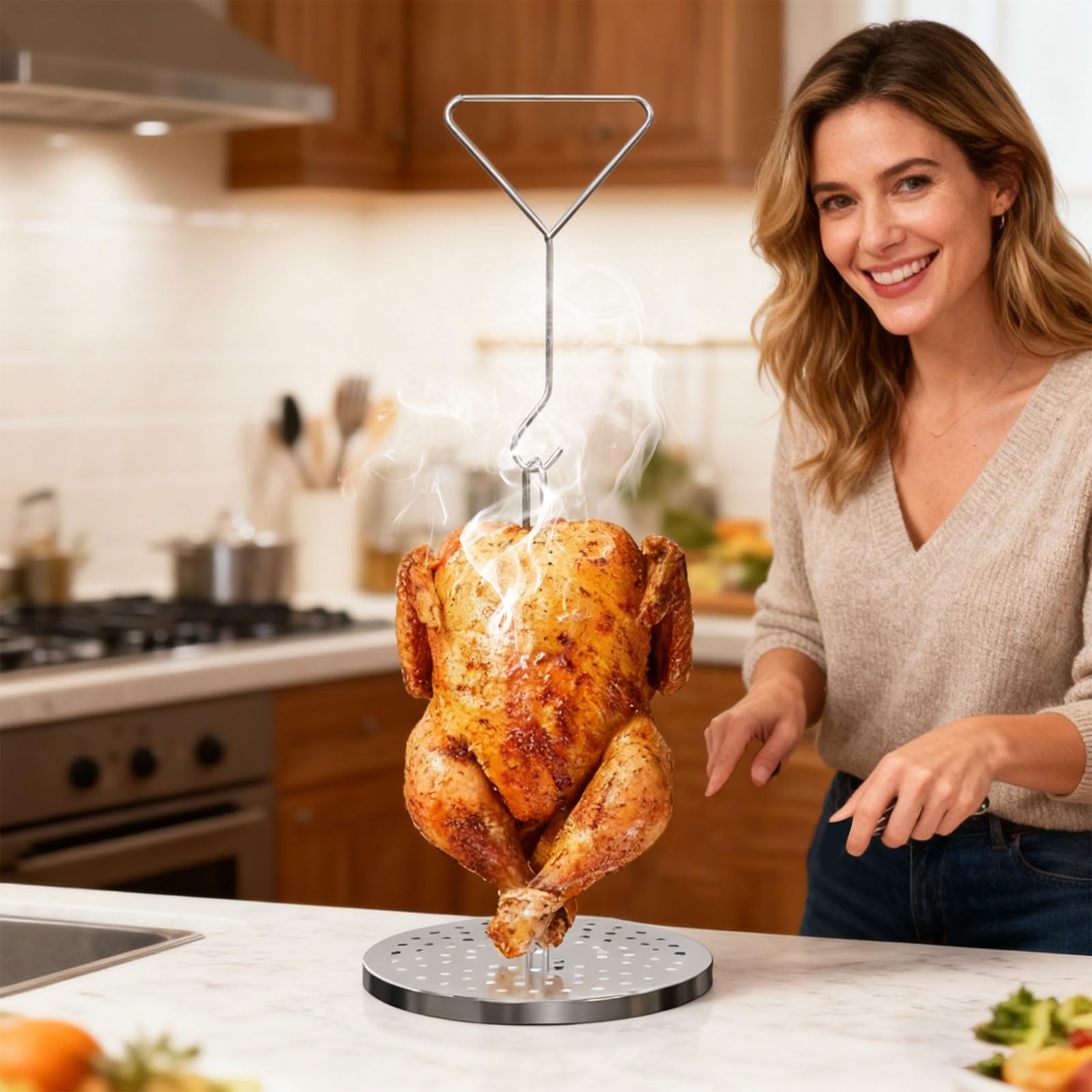 Griglia per polli da carne di tacchino rimovibile antiruggine di alta qualità, per grandi 8, 4,5 kg e piccoli 3, 1,8 kg, garantisce una cottura sicura, vacanze saporite, griglia multiuso