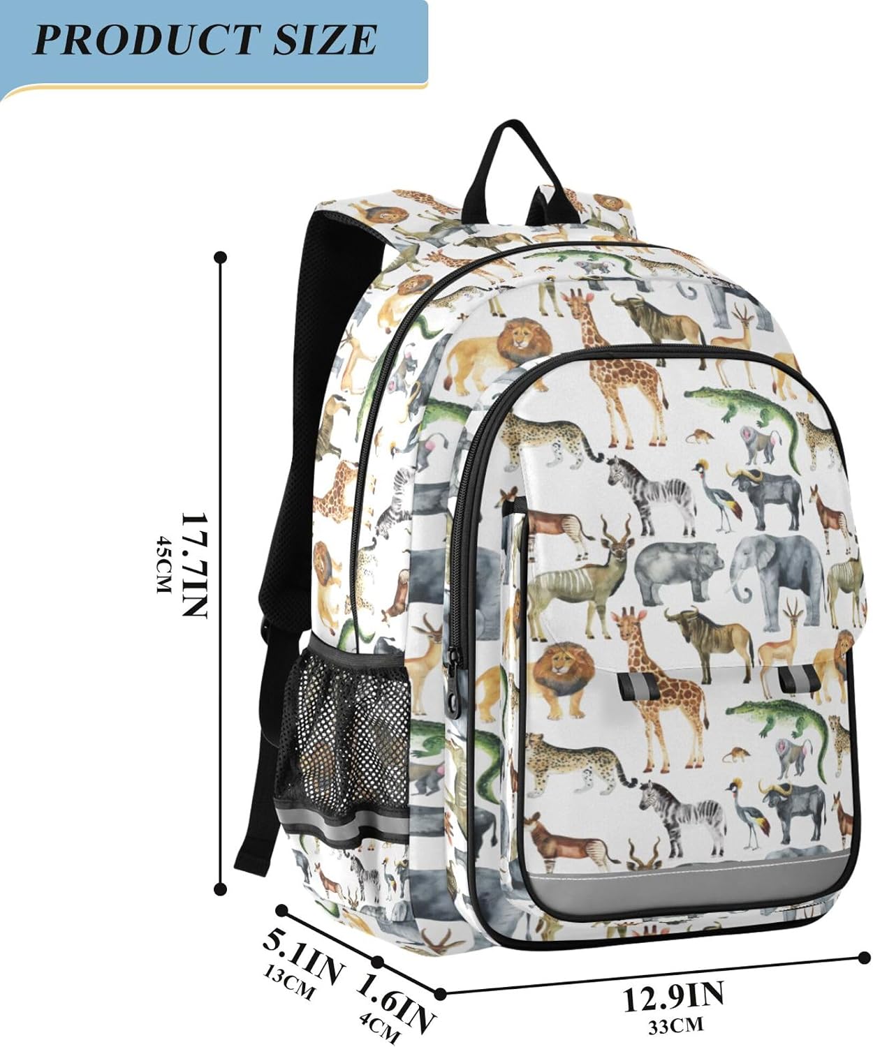 Fisyme Zoo Animals Giraffe Elephant School Backpack Laptop Backpack Bags Bookbag Travel Casual Computer Notebooks Daypack
