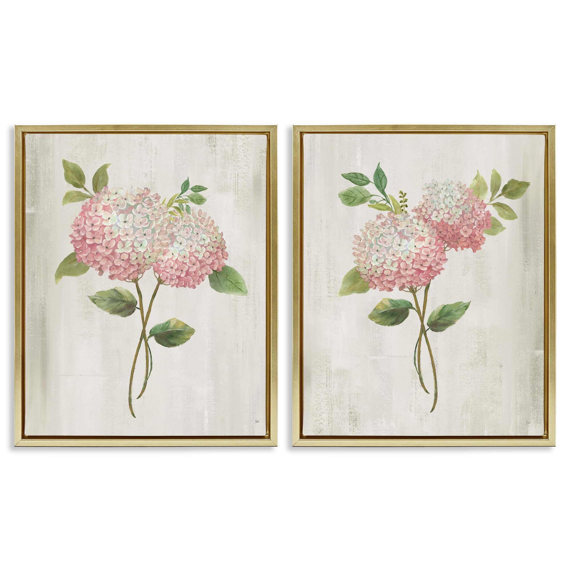 Stupell Industries Metallic Gold (Matte) 'Vintage Pink Hydrangea Pairs', 2Pc Floating Frame Art Set 2, Gold, 25 X 31 Inches, Easy To Hang And Sturdy, Made In Usa, By Nan
