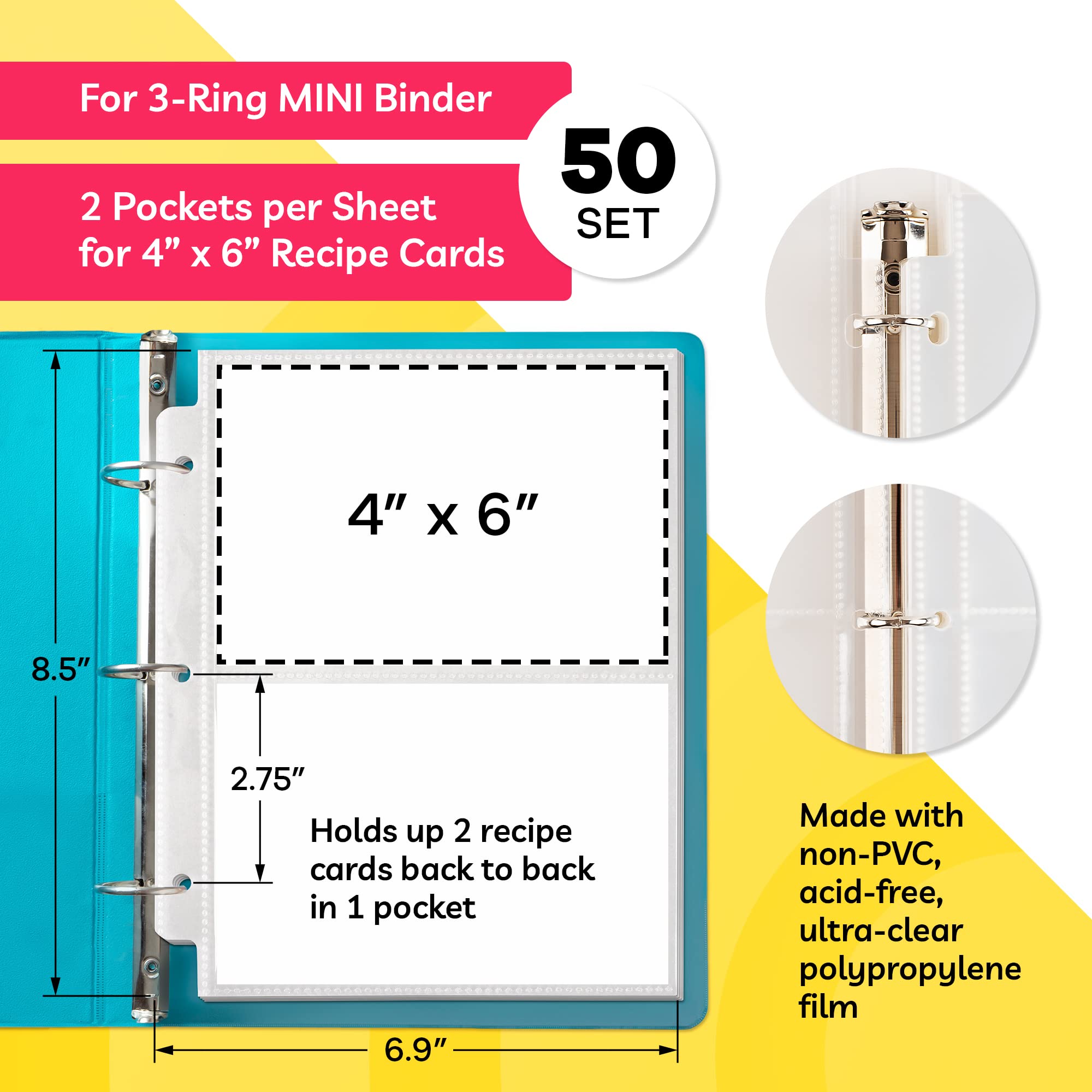recipe card sleeves 4x6 Amazon.com: Recipe Card Holder (50 4x6 Photo Sleeves - Recipe Cards 4x6  Sleeves) - 2 Pockets - Clear Recipe Holder - Pages for Recipe Binder - 4x6  Recipe Cards