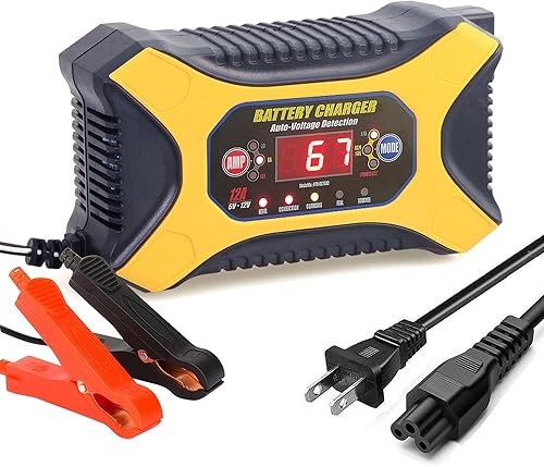 KATBO Cargador de batería de 12 A con corriente de conmutación manual, 2 A, 8 A, para coche, motocicleta, batería de goteo para baterías de