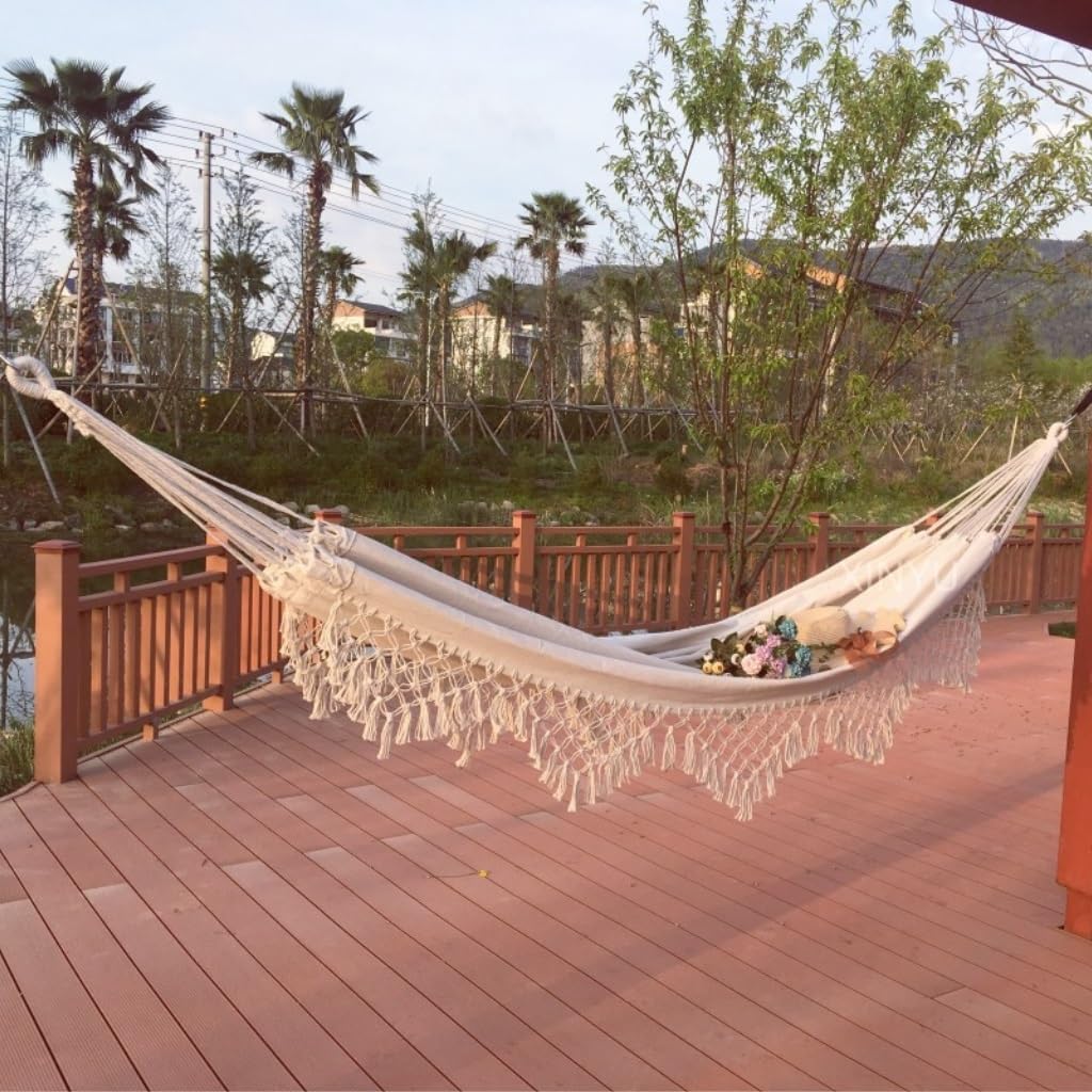Hammock Double Double Enlarged Canvas Swing Indoor and Outdoor Camping Hanging Chair Photography Retro Tassel Hammock Hammock Outdoor(Black)