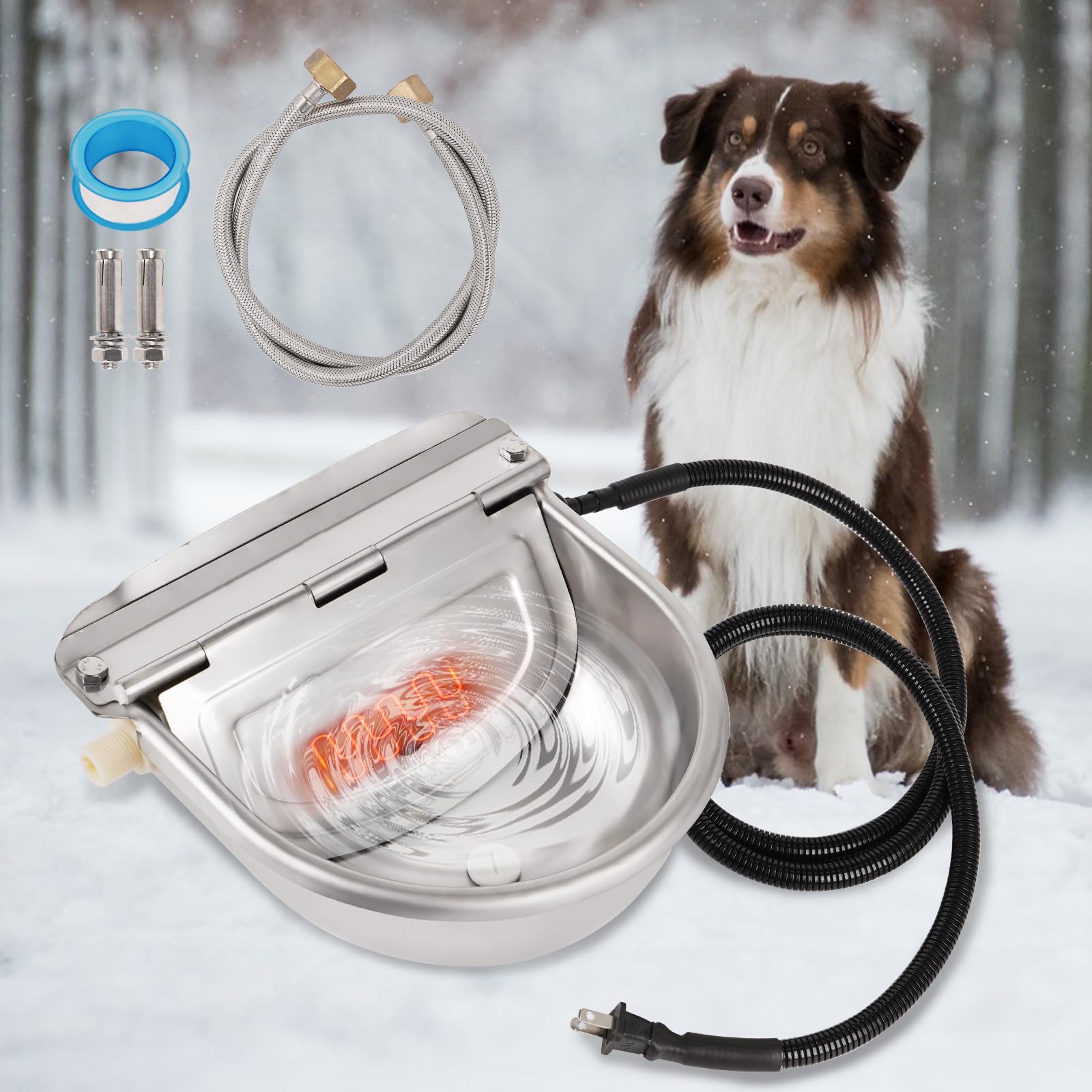 Cuenco de agua con calefacción para perros, gatos al aire libre, raza grande, dispensador automático de agua para perros, llenado automático, cuenco de agua calentado para mascotas, bebedero exterior