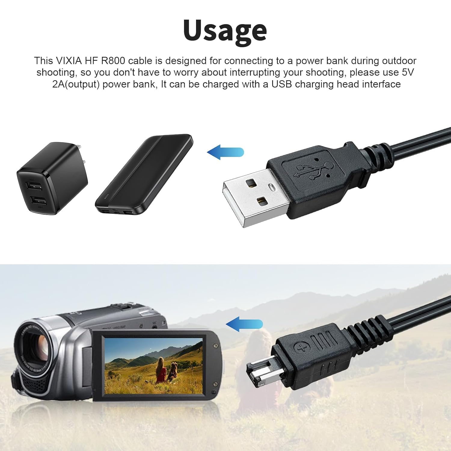 CA-110 kabel zasilający USB, zapasowy kabel do ładowania, kompatybilny z Canon VIXIA HF R800, R700, R500, R600, M50, M52, M500, R20, R21, R30, R32, R40, R42, R50, R52, R60, R62, R62 200 RR20300 R400