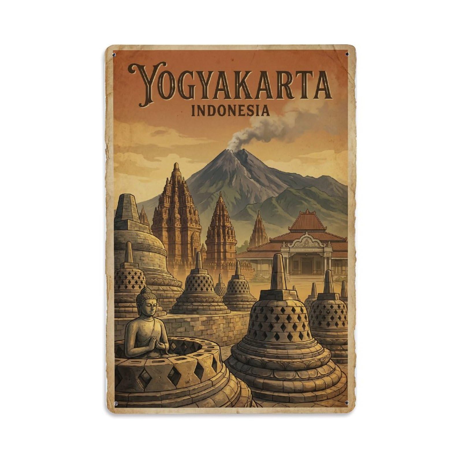 Gead 8X12inch Style Indonesia Yogyakarta Vintage Travel Metal Tin Sign