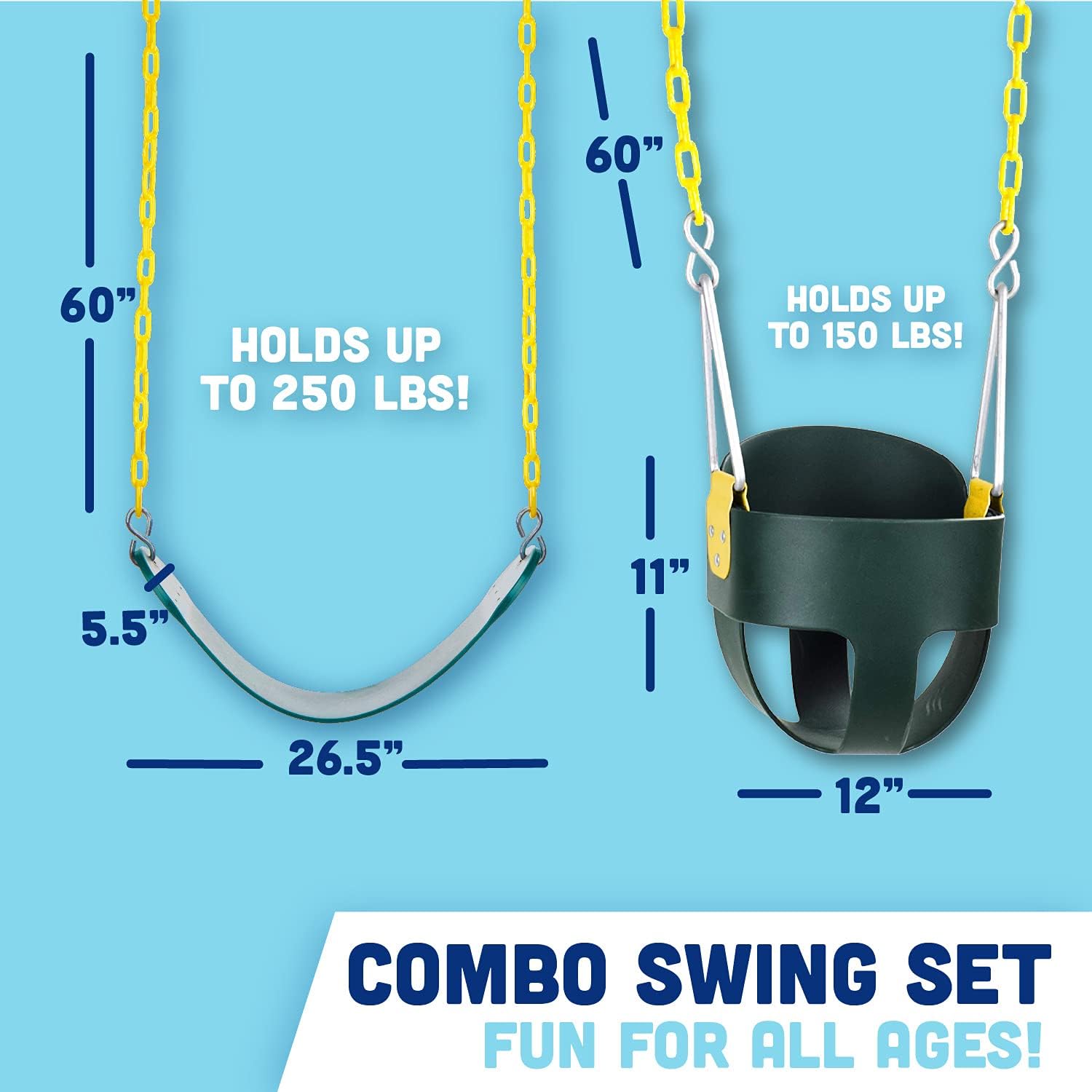 Original High Back Full Bucket Swing and Heavy Duty Strap Swing Seat - Green - Squirrel Products