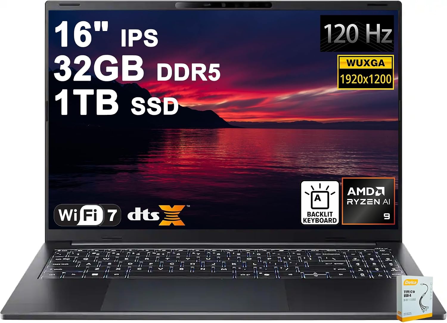 Swift Go 16 AI Business Laptop | 16" WUXGA 120Hz Touchscreen (100% sRGB) | AMD 10-core Ryzen AI 9 465 (Up to 50 Tops) | 32GB DDR5 1TB SSD |Backlit WiFi7 Win11 w/DLCA Accessory