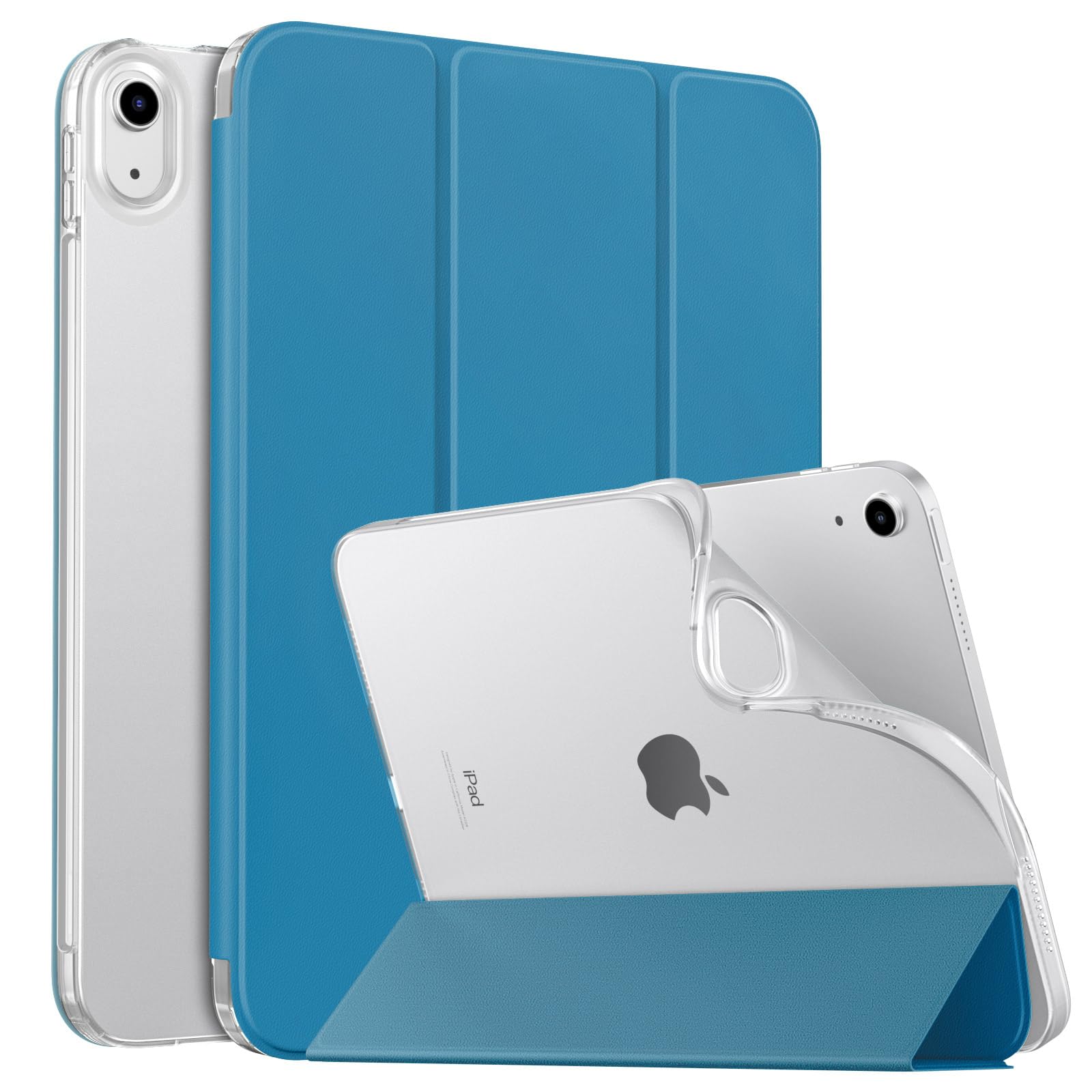 MoKo Hülle für iPad (A16) 11. Gen 11" 2025/10. Gen 10,9" 2022, iPad Hülle TPU Transluzent Matt Rückseite Cover mit Auto Schlaf/Aufwach Tablet Hüllen Schutzhülle mit Ständer, Pfauenblaugrün