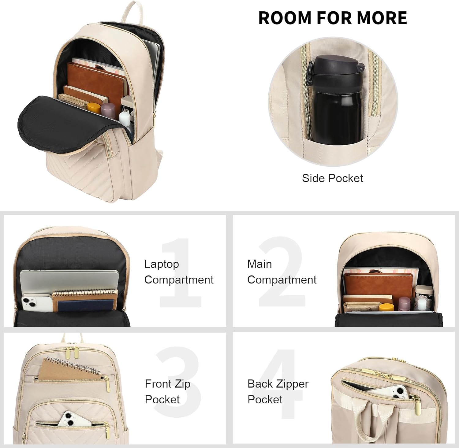 GAEKEAO Laptop Backpack Purse for Women 15.6 Inch Travel Computer Bags Fashion Casual Daypacks for Work College Business Beige