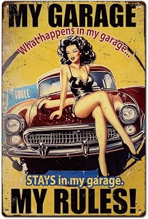 1pc Vintage Metal Tin Sign 11.81x7.87 Inches Retro Iron My Garage My Rules Sign Rusty Look Garage Women Poster for Home Office Kitchen Bar Cafe Garden Wall Decor