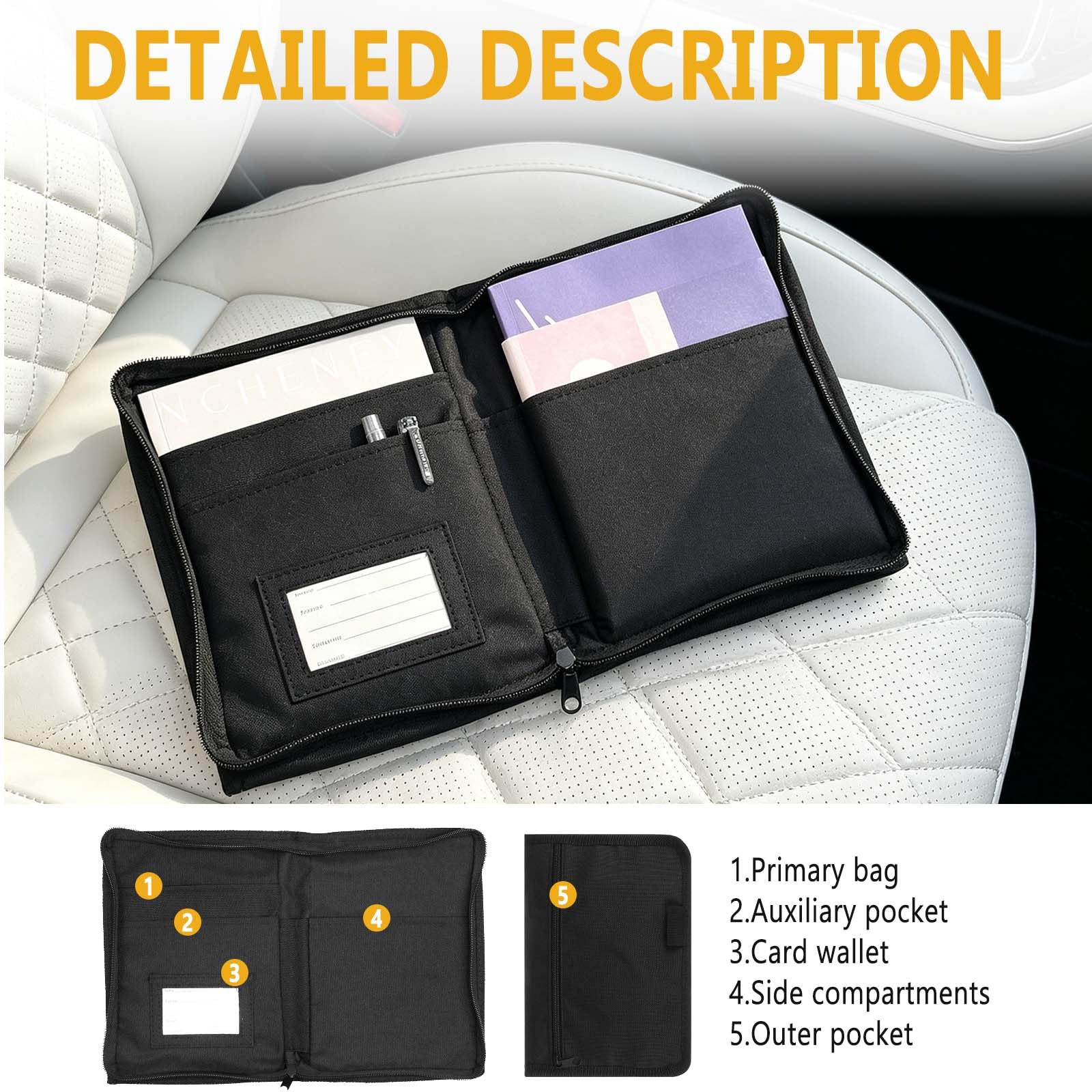 Coche Organizador de Guantera, A5 Portadocumentos, Bolsa Portátil con Múltiples Compartimentos para Guardar Recibos, Billetes y Accesorios en Vehículos,Adecuado para Viajes, Viajes de Negocios