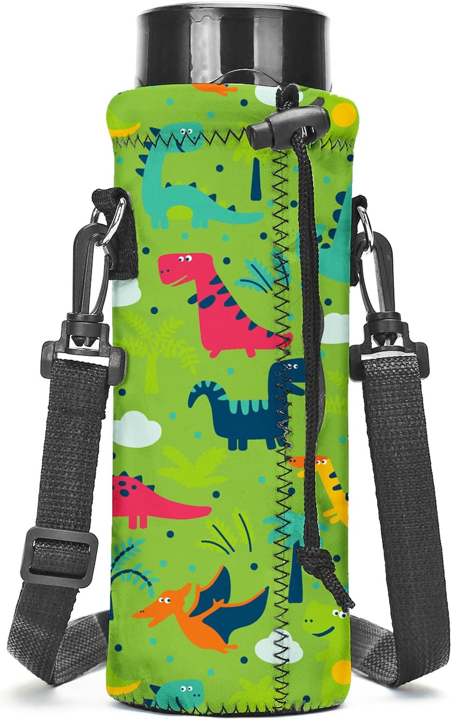 AMARY 500ML Neoprene Water Bottle Carrier Bag with Adjustable Shoulder Strap,Insulated Water Bottle Cover for Stainless Steel/Glass/Plastic Bottles 16.9OZ (dinosaur) - Image 2
